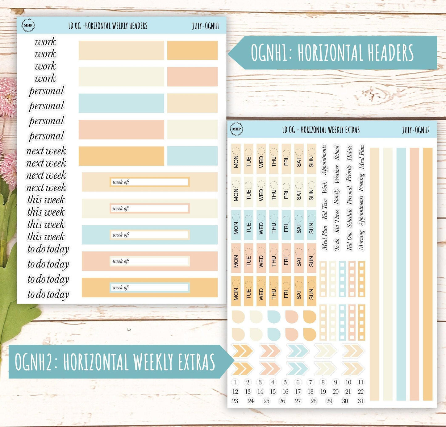 Neutral Color Stickers for Large size Horizontal & Vertical Laurel Denise Planner. (Formerly Original or Standar Size) JULY || OGNJUL