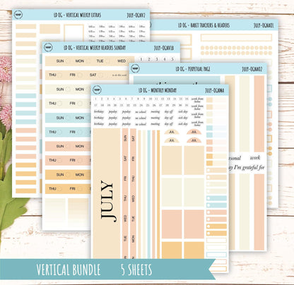 Neutral Color Stickers for Large size Horizontal & Vertical Laurel Denise Planner. (Formerly Original or Standar Size) JULY || OGNJUL