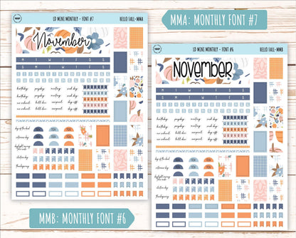 November Stickers for Small Horizontal & Vertical Laurel Denise Planners. (Formerly Mini Planner) "Hello Fall" || MHF