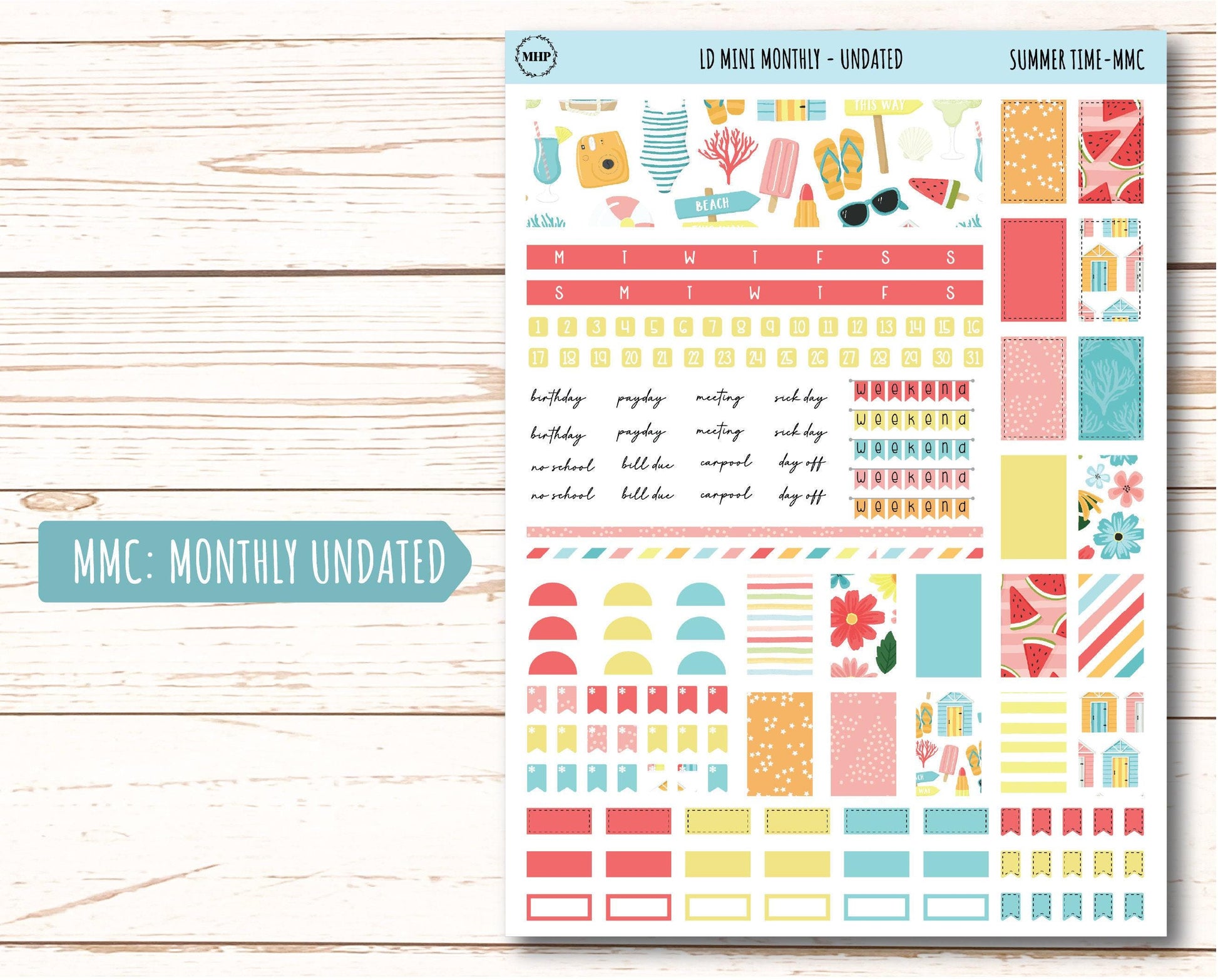 August Stickers for Small Horizontal & Vertical Laurel Denise Planners. (Formerly Mini Planner) "Summer Time" || MST