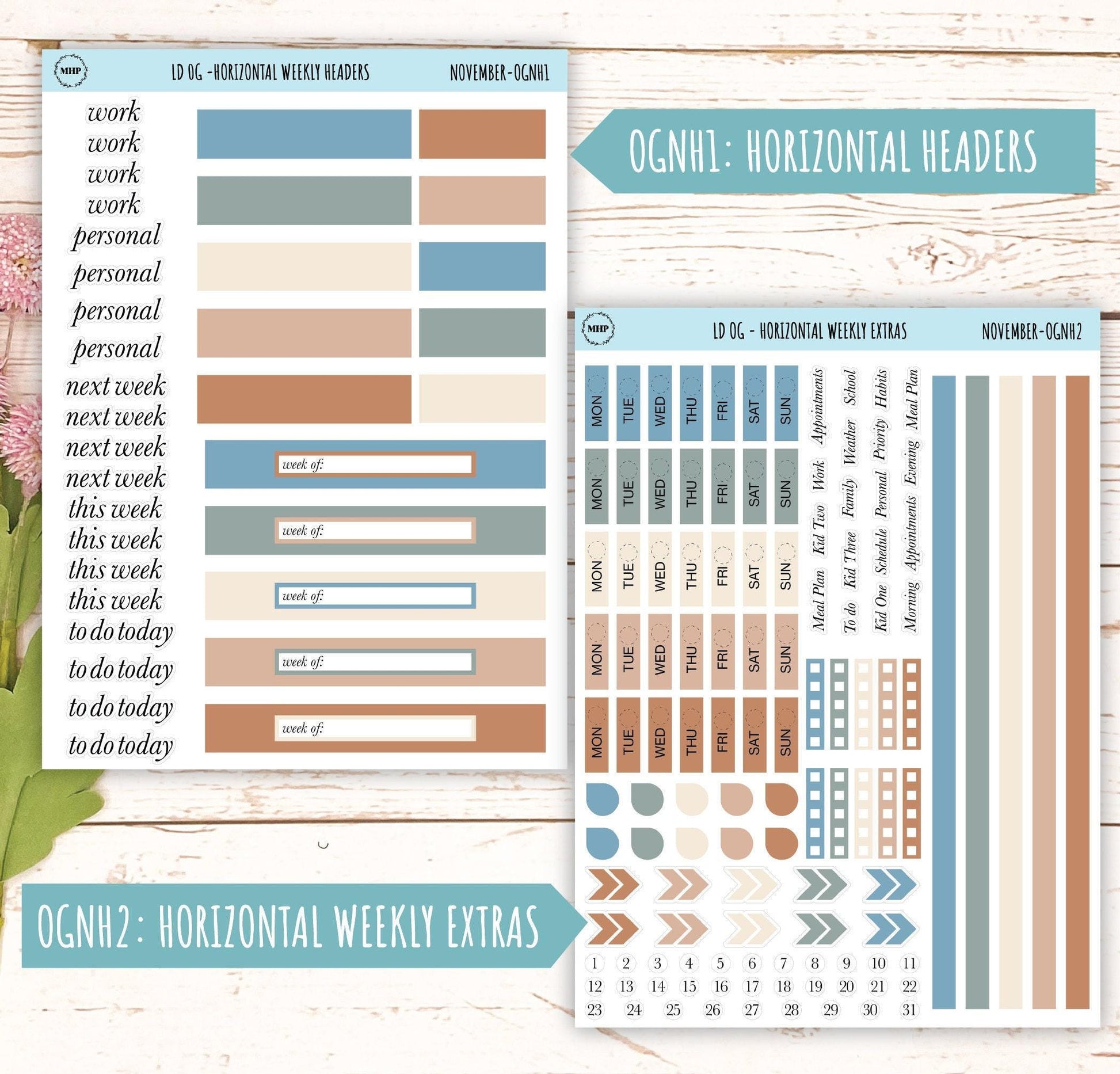 Neutral Color Stickers for Large size Horizontal & Vertical Laurel Denise Planner. (Formerly Original or Standar Size) NOVEMBER || OGNNOV