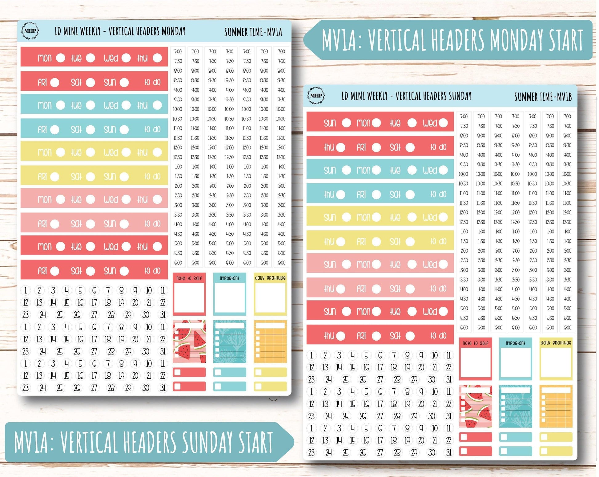 August Stickers for Small Horizontal & Vertical Laurel Denise Planners. (Formerly Mini Planner) "Summer Time" || MST
