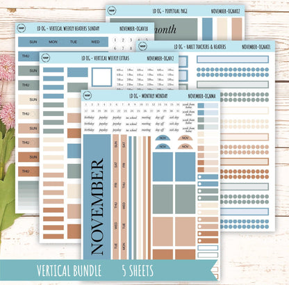 Neutral Color Stickers for Large size Horizontal & Vertical Laurel Denise Planner. (Formerly Original or Standar Size) NOVEMBER || OGNNOV