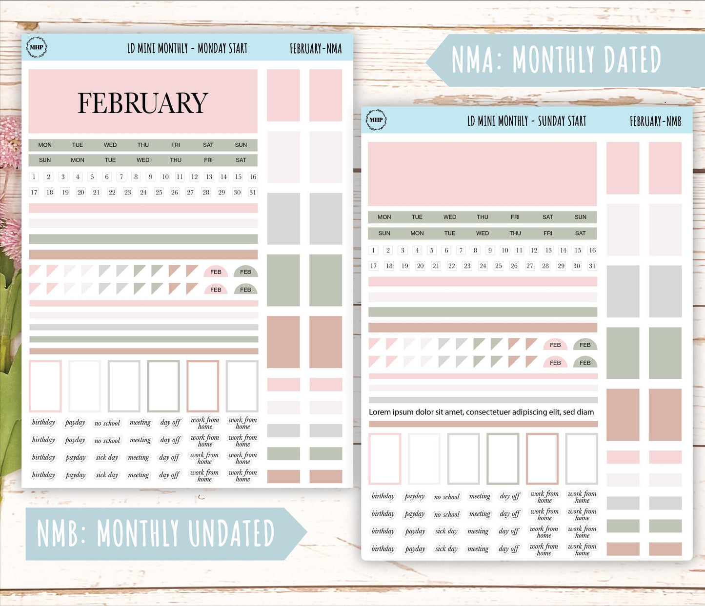 FEBRARY Neutral Color Stickers for Small Horizontal & Vertical Laurel Denise Planners. (Formerly Mini Planner) || NFEB