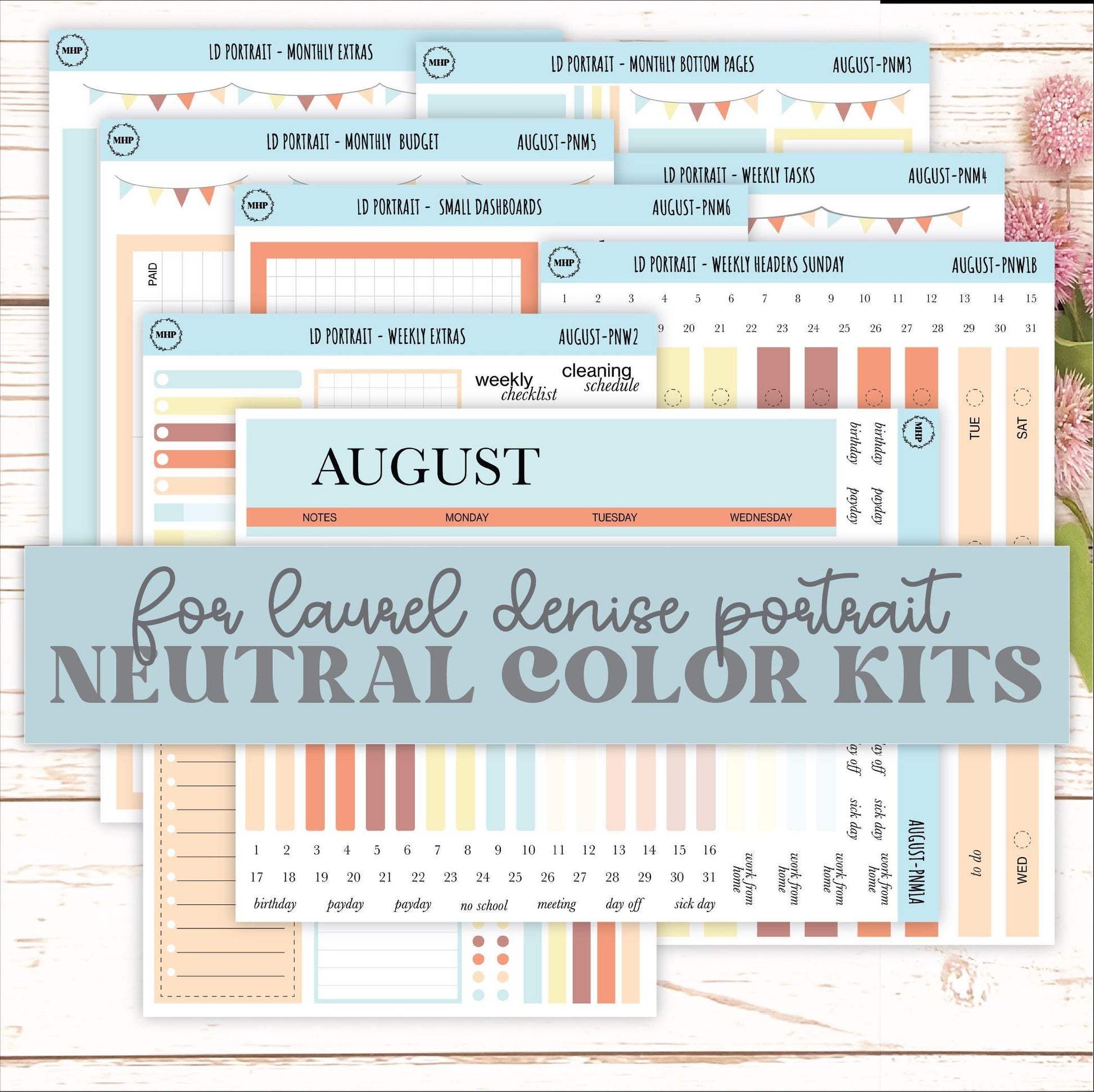 AUGUST Stickers for The Scout Laurel Denise Planner (formerly Portrait Planner). Neutral Color || PN