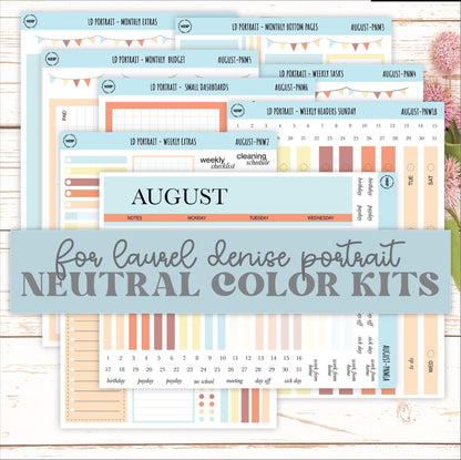 AUGUST Stickers for The Scout Laurel Denise Planner (formerly Portrait Planner). Neutral Color || PN
