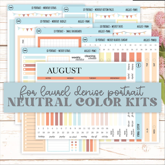 AUGUST Stickers for The Scout Laurel Denise Planner (formerly Portrait Planner). Neutral Color || PN