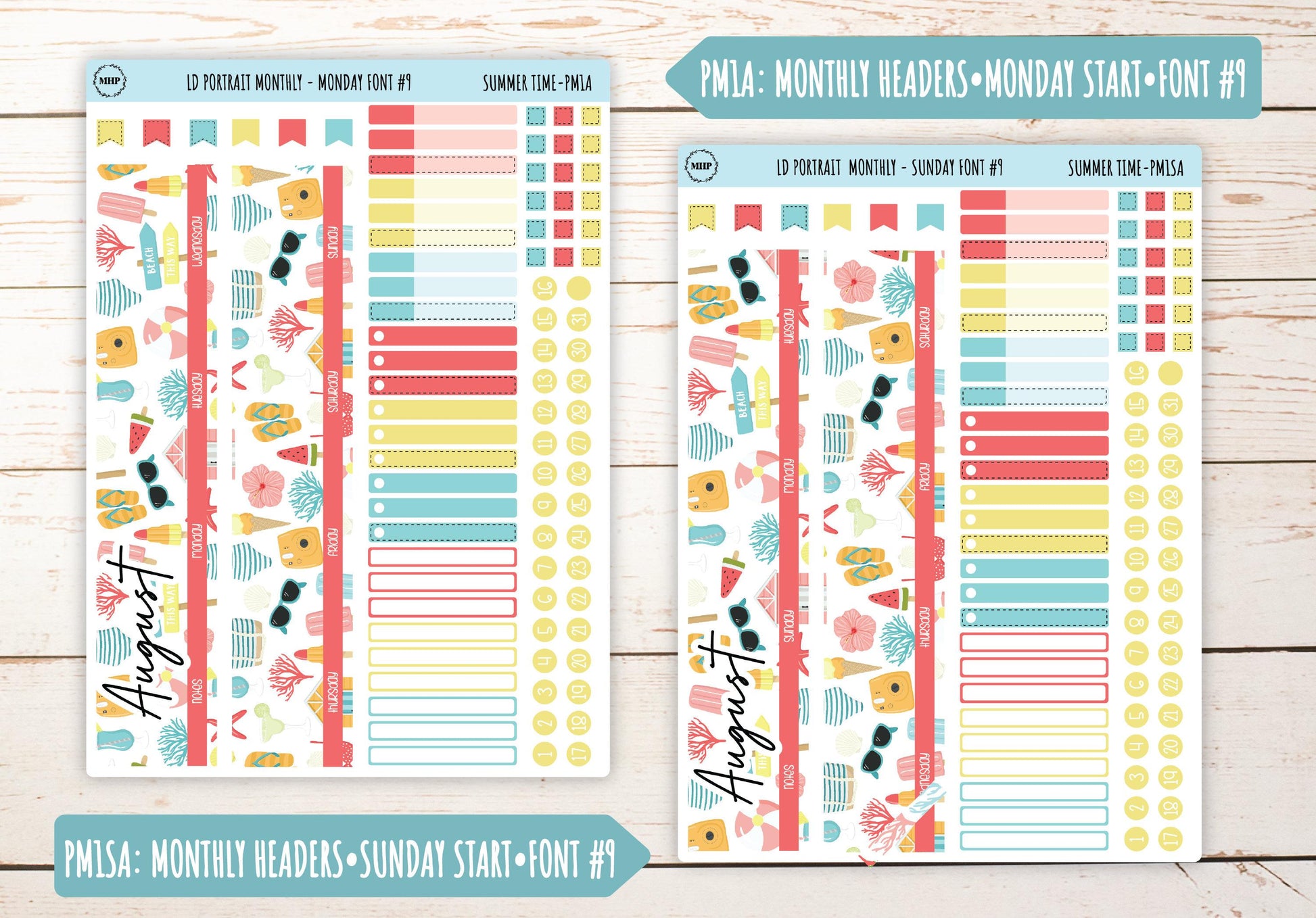 AUGUST Stickers for The Scout Laurel Denise Planner (formerly Portrait Planner). "Summer Time4" || PST