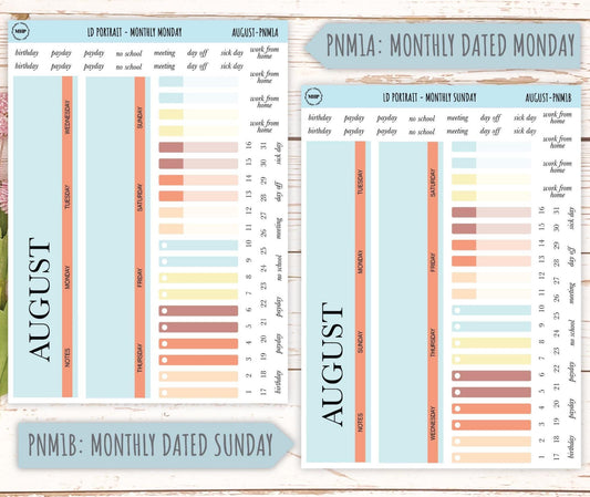 AUGUST Stickers for The Scout Laurel Denise Planner (formerly Portrait Planner). Neutral Color || PN