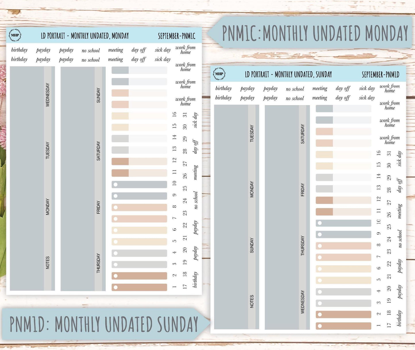 SEPTEMBER Stickers for The Scout Laurel Denise Planner (formerly Portrait Planner). Neutral Color || PN