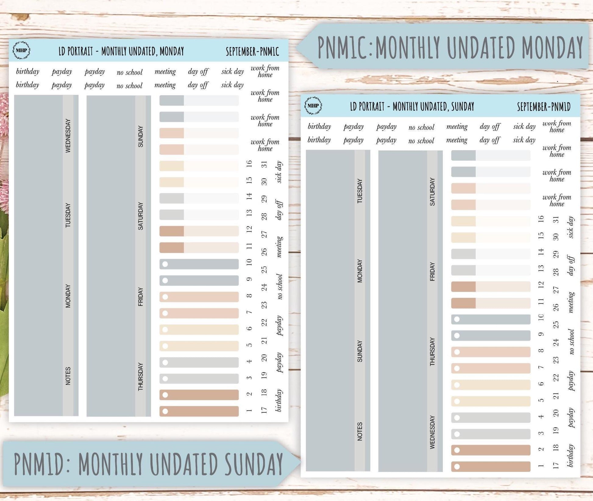 SEPTEMBER Stickers for The Scout Laurel Denise Planner (formerly Portrait Planner). Neutral Color || PN