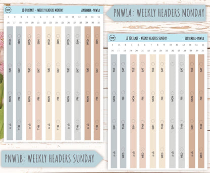 SEPTEMBER Stickers for The Scout Laurel Denise Planner (formerly Portrait Planner). Neutral Color || PN