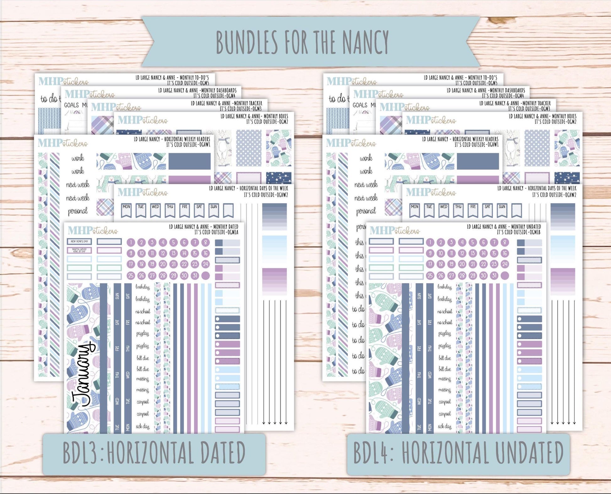 JANUARY 2026 Stickers for Large Nancy & Anne Planners (Formerly Original Size). For Laurel Denise Planners. "It's Cold Outside" || OG