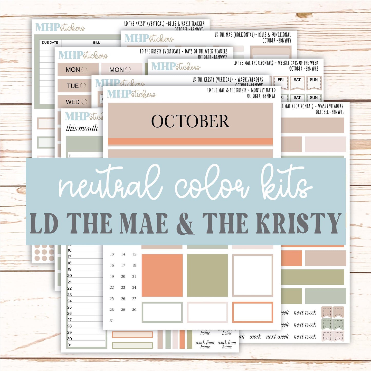 OCTOBER Stickers for The Mae & Kristy Laurel Denise Planners (formerly Book Bound Planner). Neutral Color || BBN