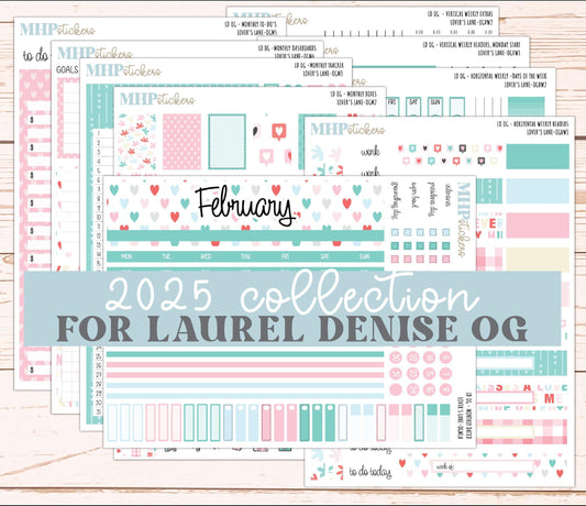 FEBRUARY 2025 Stickers for Large size Horizontal & Vertical Laurel Denise Planners. (Formerly Original Size) "Lover's Lane" || OGLL