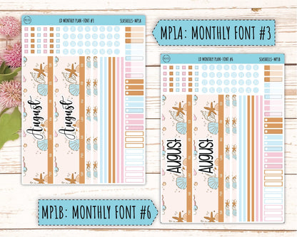 August Stickers for Large size Horizontal & Vertical Laurel Denise Planner. (Formerly Original or Standar Size) "Seashells" || MPSSH