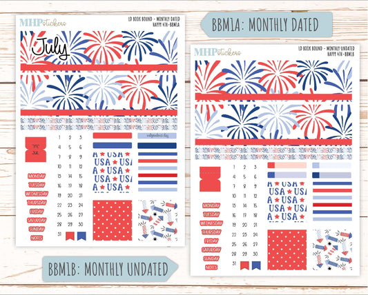 July 2025 Stickers for The Mae & The Kristy Laurel Denise Planners ( Formerly Book Bound Planner) "Happy 4th" || BB