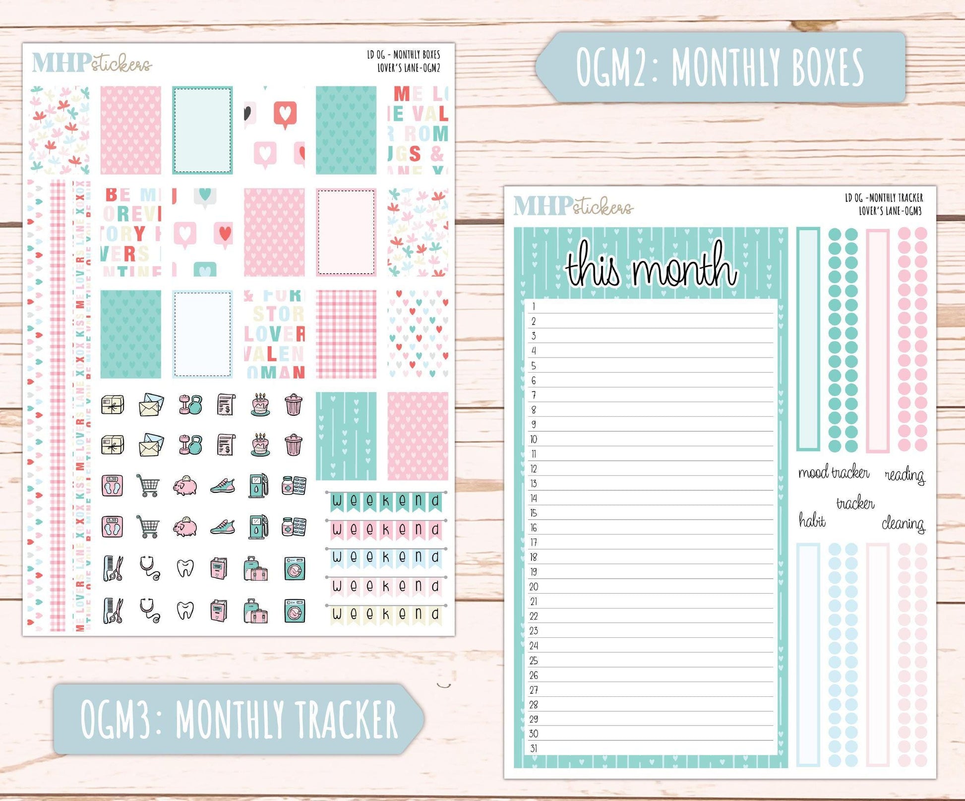 FEBRUARY 2025 Stickers for Large size Horizontal & Vertical Laurel Denise Planners. (Formerly Original Size) "Lover's Lane" || OGLL