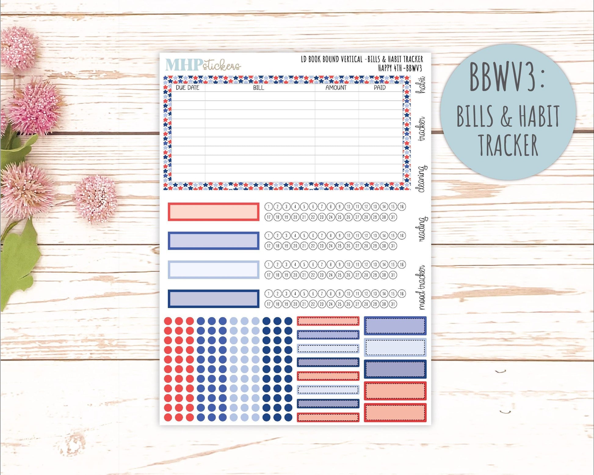 July 2025 Stickers for The Mae & The Kristy Laurel Denise Planners ( Formerly Book Bound Planner) "Happy 4th" || BB