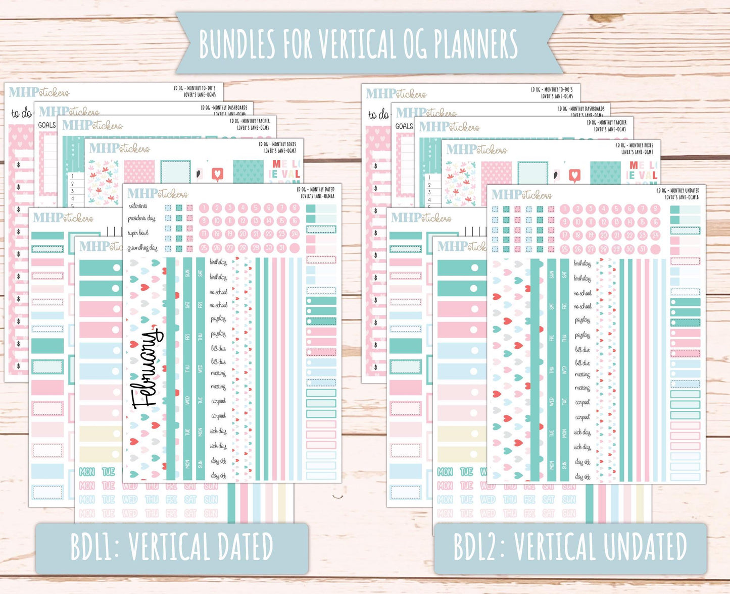 FEBRUARY 2025 Stickers for Large size Horizontal & Vertical Laurel Denise Planners. (Formerly Original Size) "Lover's Lane" || OGLL