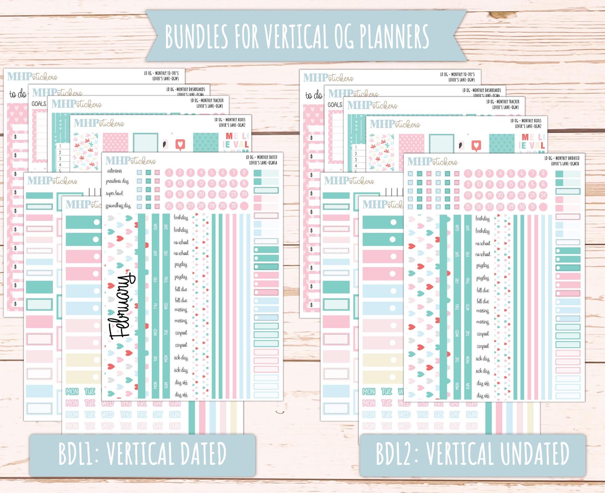 FEBRUARY 2025 Stickers for Large size Horizontal & Vertical Laurel Denise Planners. (Formerly Original Size) "Lover's Lane" || OGLL