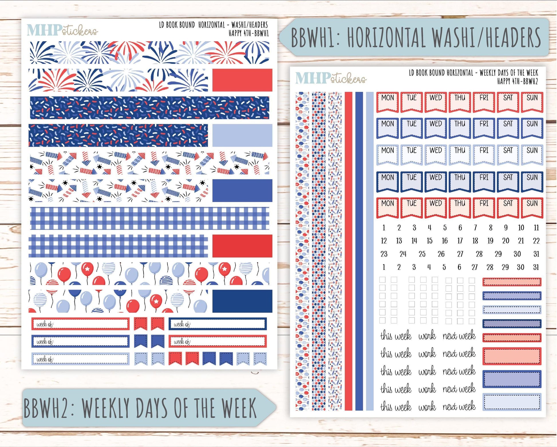 July 2025 Stickers for The Mae & The Kristy Laurel Denise Planners ( Formerly Book Bound Planner) "Happy 4th" || BB