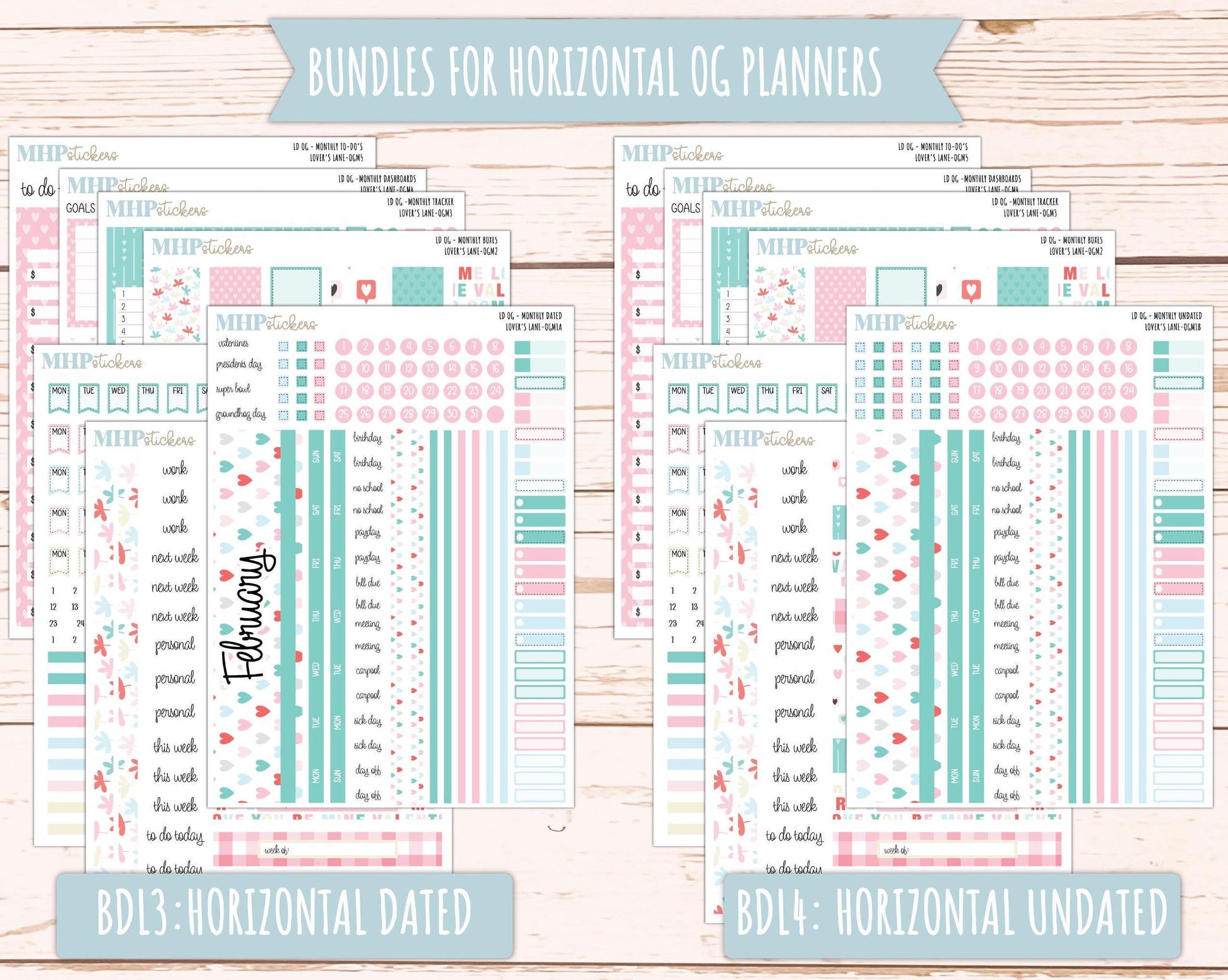 FEBRUARY 2025 Stickers for Large size Horizontal & Vertical Laurel Denise Planners. (Formerly Original Size) "Lover's Lane" || OGLL