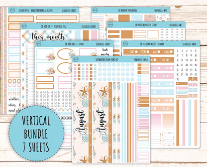 August Stickers for Large size Horizontal & Vertical Laurel Denise Planner. (Formerly Original or Standar Size) "Seashells" || MPSSH