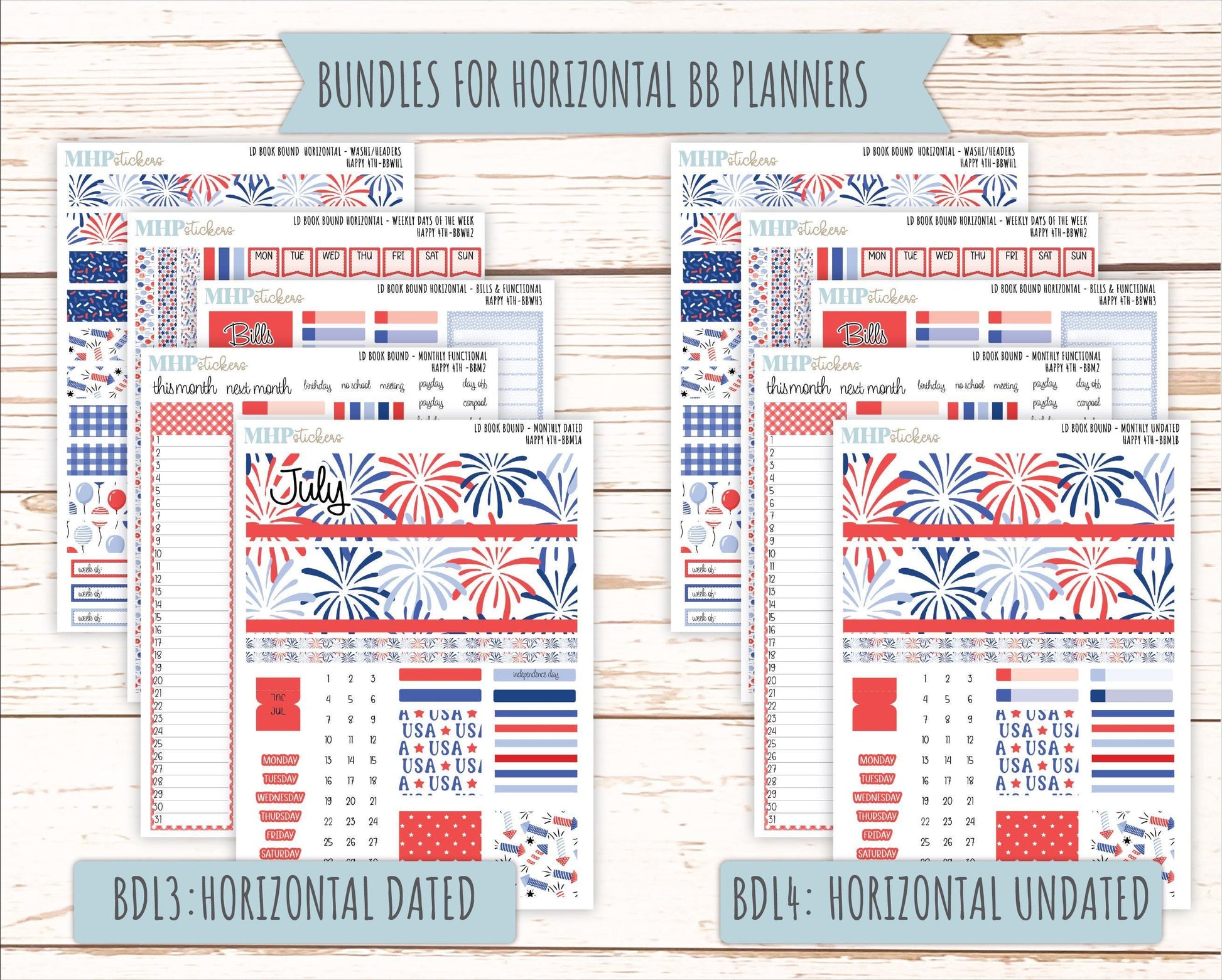 July 2025 Stickers for The Mae & The Kristy Laurel Denise Planners ( Formerly Book Bound Planner) "Happy 4th" || BB