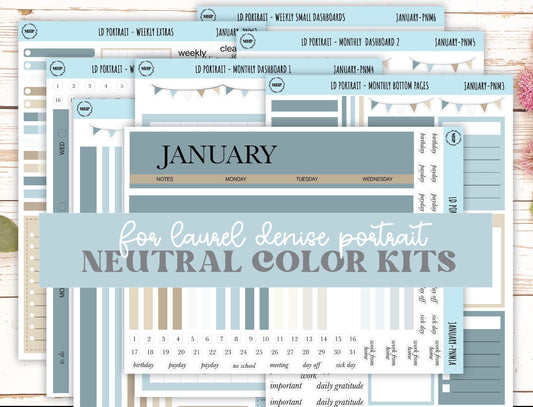 JANUARY Stickers for The Scout Laurel Denise Planner (formerly Portrait Planner). Neutral Color || PN-JAN