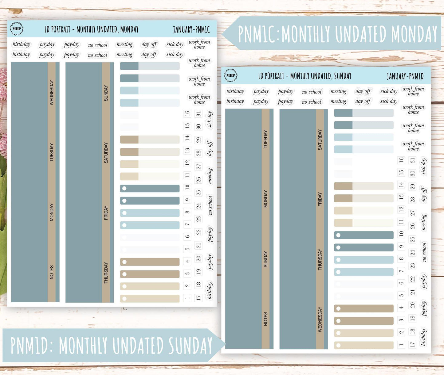 JANUARY Stickers for The Scout Laurel Denise Planner (formerly Portrait Planner). Neutral Color || PN-JAN