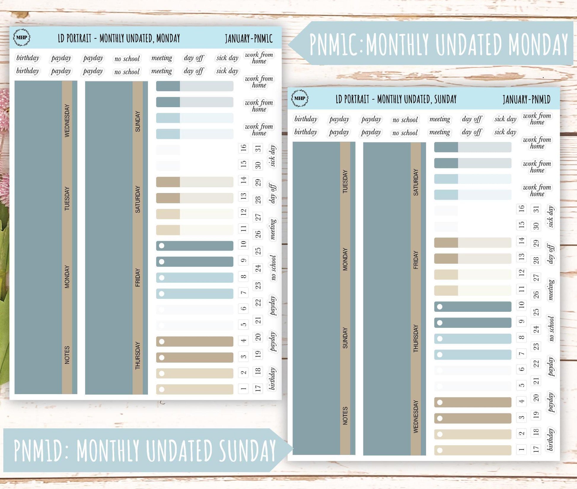 JANUARY Stickers for The Scout Laurel Denise Planner (formerly Portrait Planner). Neutral Color || PN-JAN