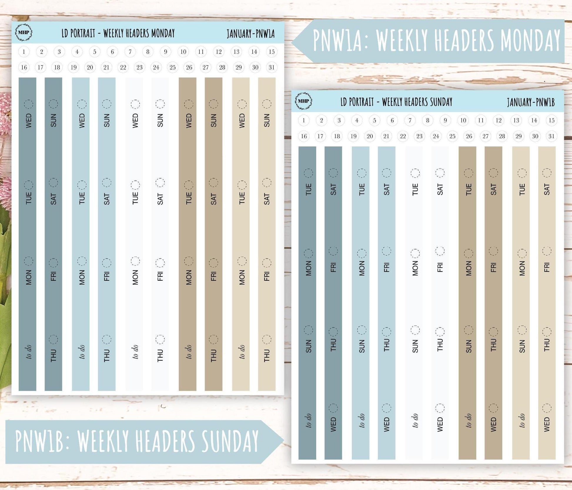 JANUARY Stickers for The Scout Laurel Denise Planner (formerly Portrait Planner). Neutral Color || PN-JAN