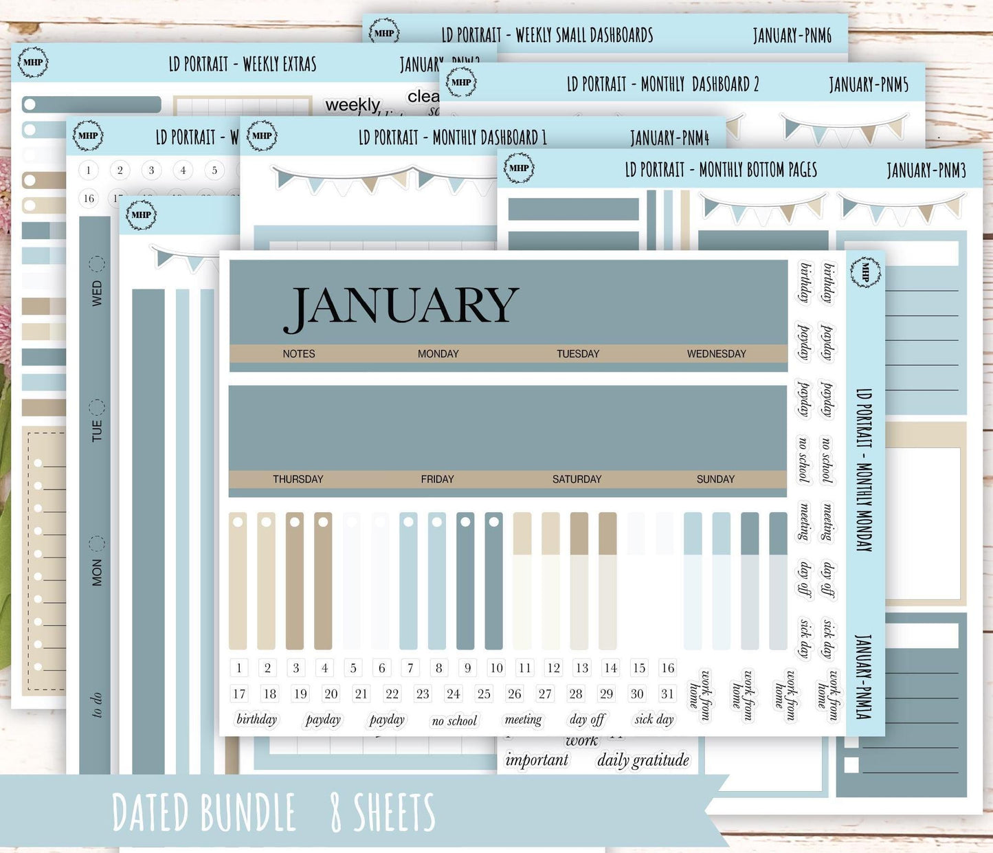 JANUARY Stickers for The Scout Laurel Denise Planner (formerly Portrait Planner). Neutral Color || PN-JAN