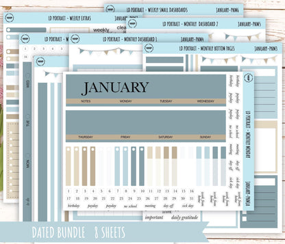 JANUARY Stickers for The Scout Laurel Denise Planner (formerly Portrait Planner). Neutral Color || PN-JAN