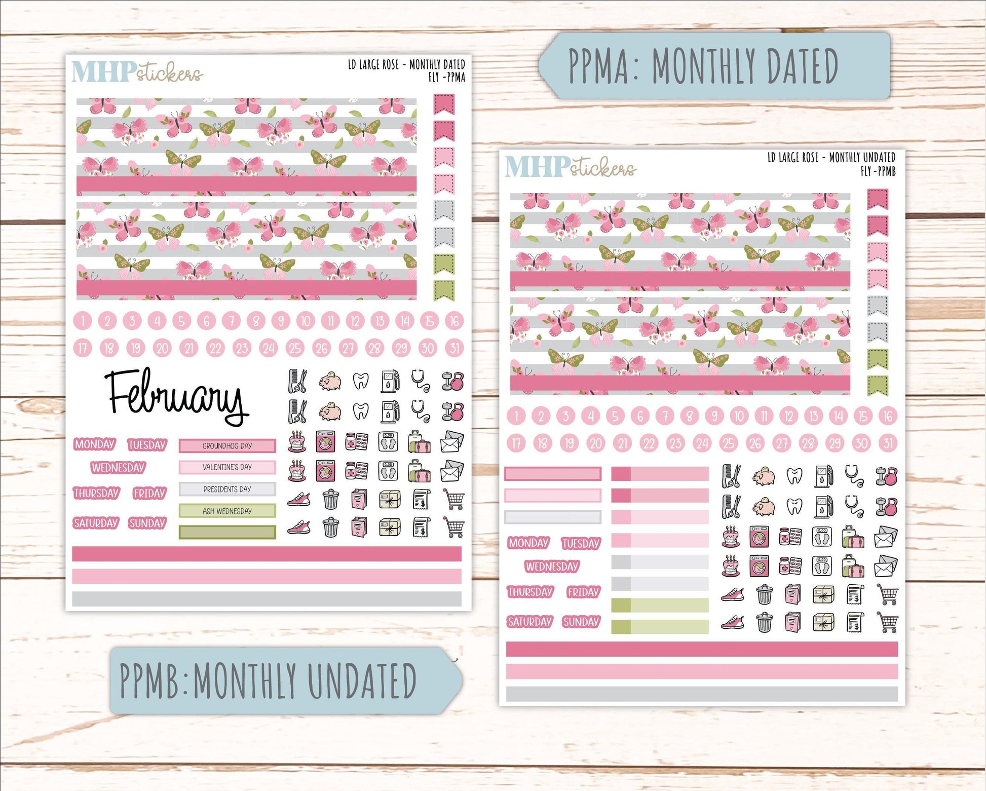 FEBRUARY 2026 Stickers for the Large Rose Planner (Formerly Project Planner). Laurel Denise. "Fly" || PP