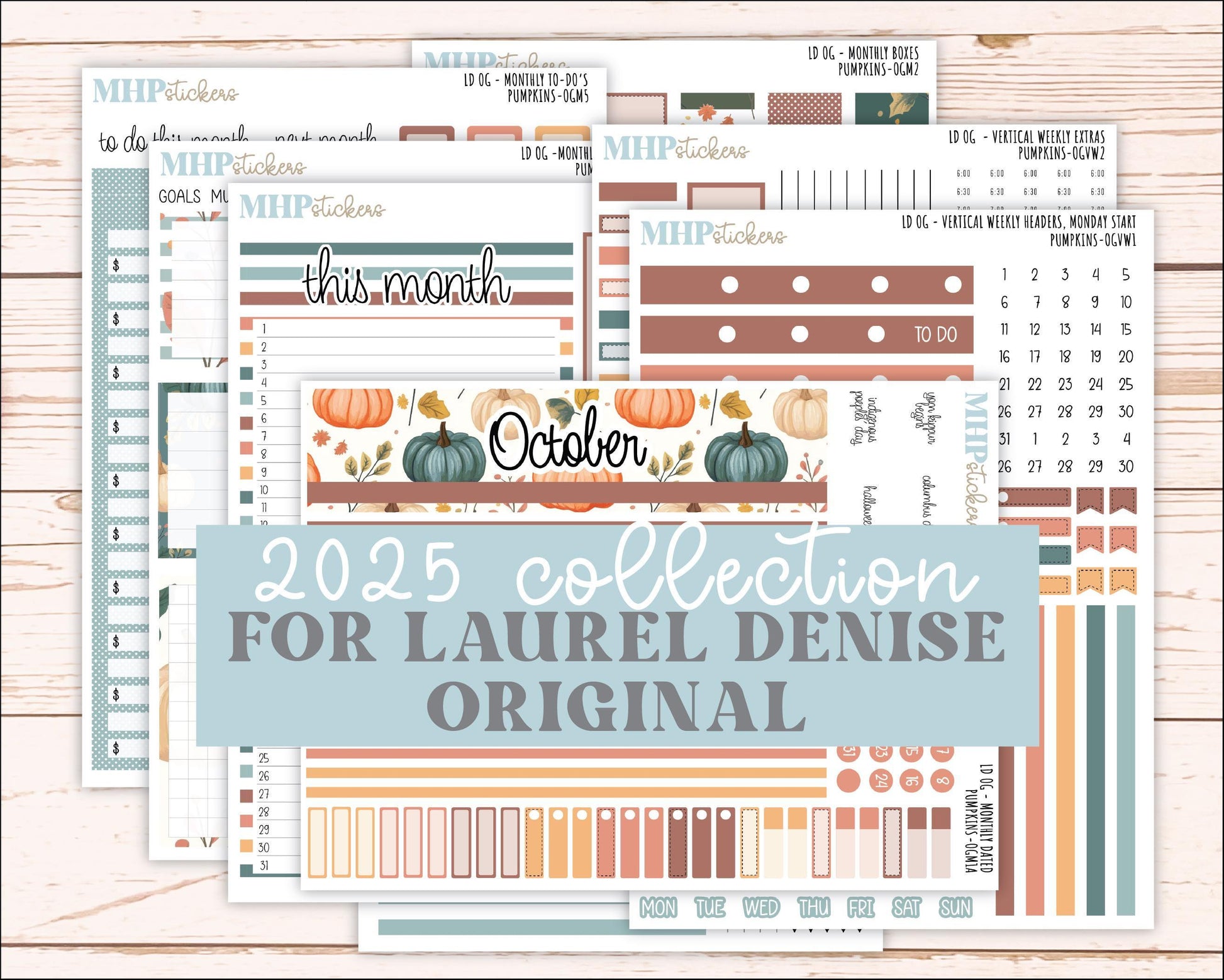OCTOBER 2025 Stickers for Large size Horizontal & Vertical Laurel Denise Planners. (Formerly Original Size) "Pumpkins" || OG