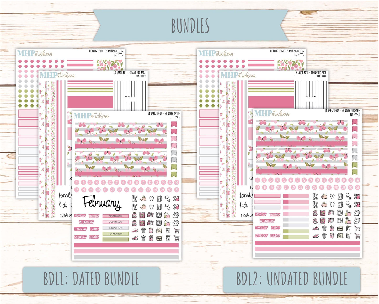 FEBRUARY 2026 Stickers for the Large Rose Planner (Formerly Project Planner). Laurel Denise. "Fly" || PP