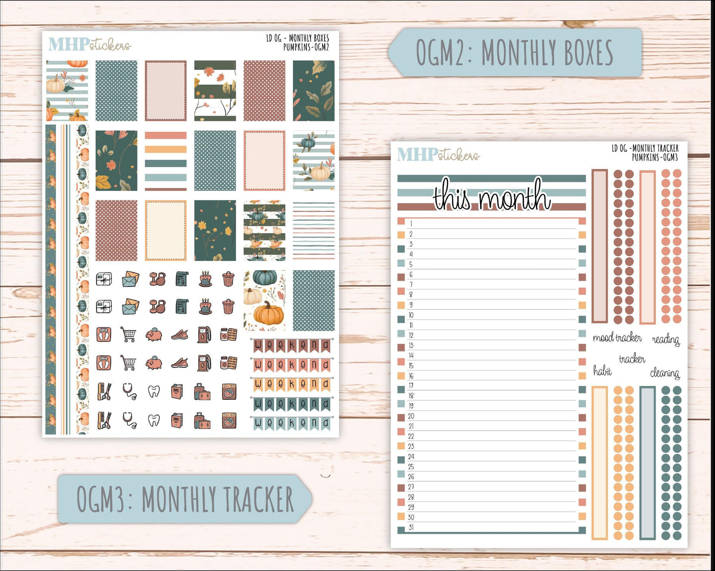 OCTOBER 2025 Stickers for Large size Horizontal & Vertical Laurel Denise Planners. (Formerly Original Size) "Pumpkins" || OG