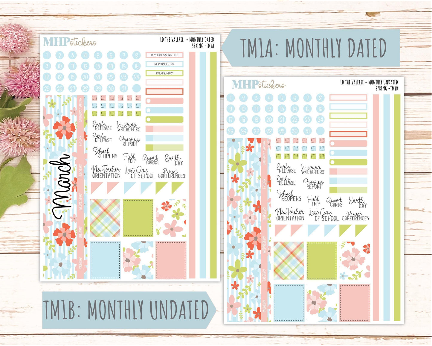 MARCH Stickers for The Valerie Laurel Denise Planner (Formerly Teacher Planner) "Spring" || TC