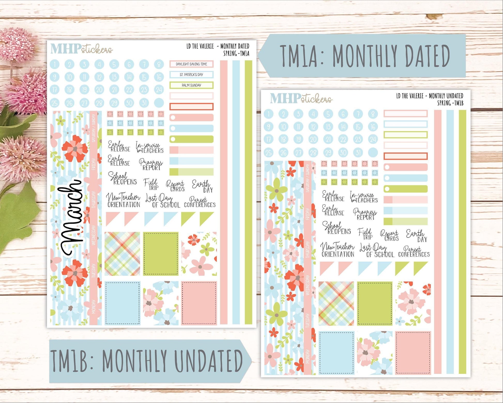 MARCH Stickers for The Valerie Laurel Denise Planner (Formerly Teacher Planner) "Spring" || TC
