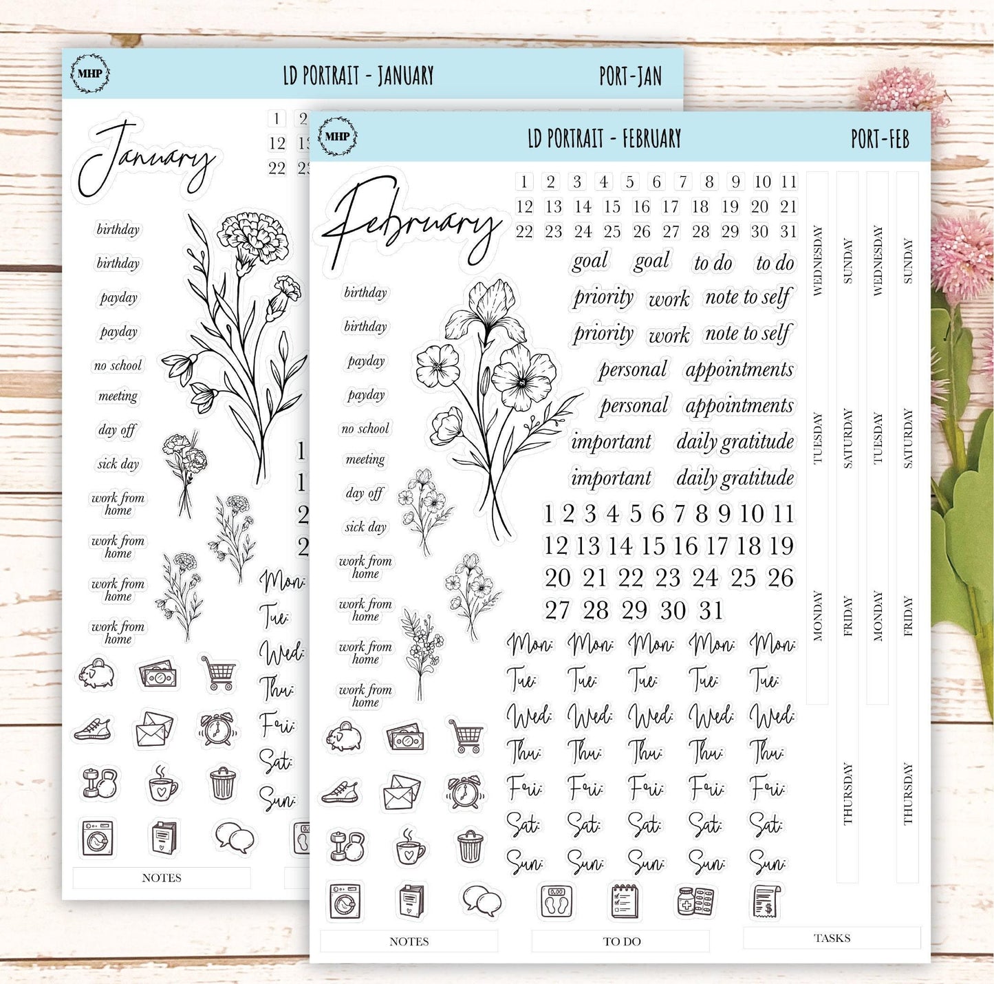Minimalist Stickers for the Laurel Denise Scout Planner(formerly Portrait Planner). || LD-P