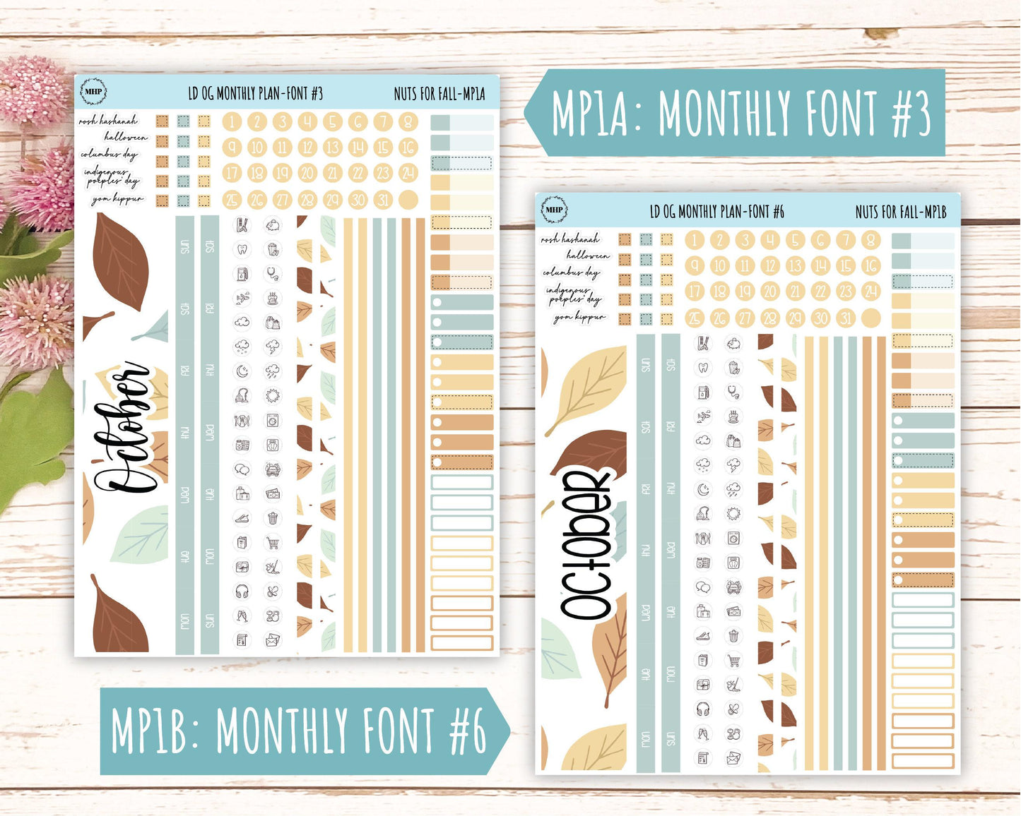 OCTOBER Stickers for Large size Horizontal & Vertical Laurel Denise Planner. (Formerly Original or Standar Size) "Nuts for Fall" || OGNF