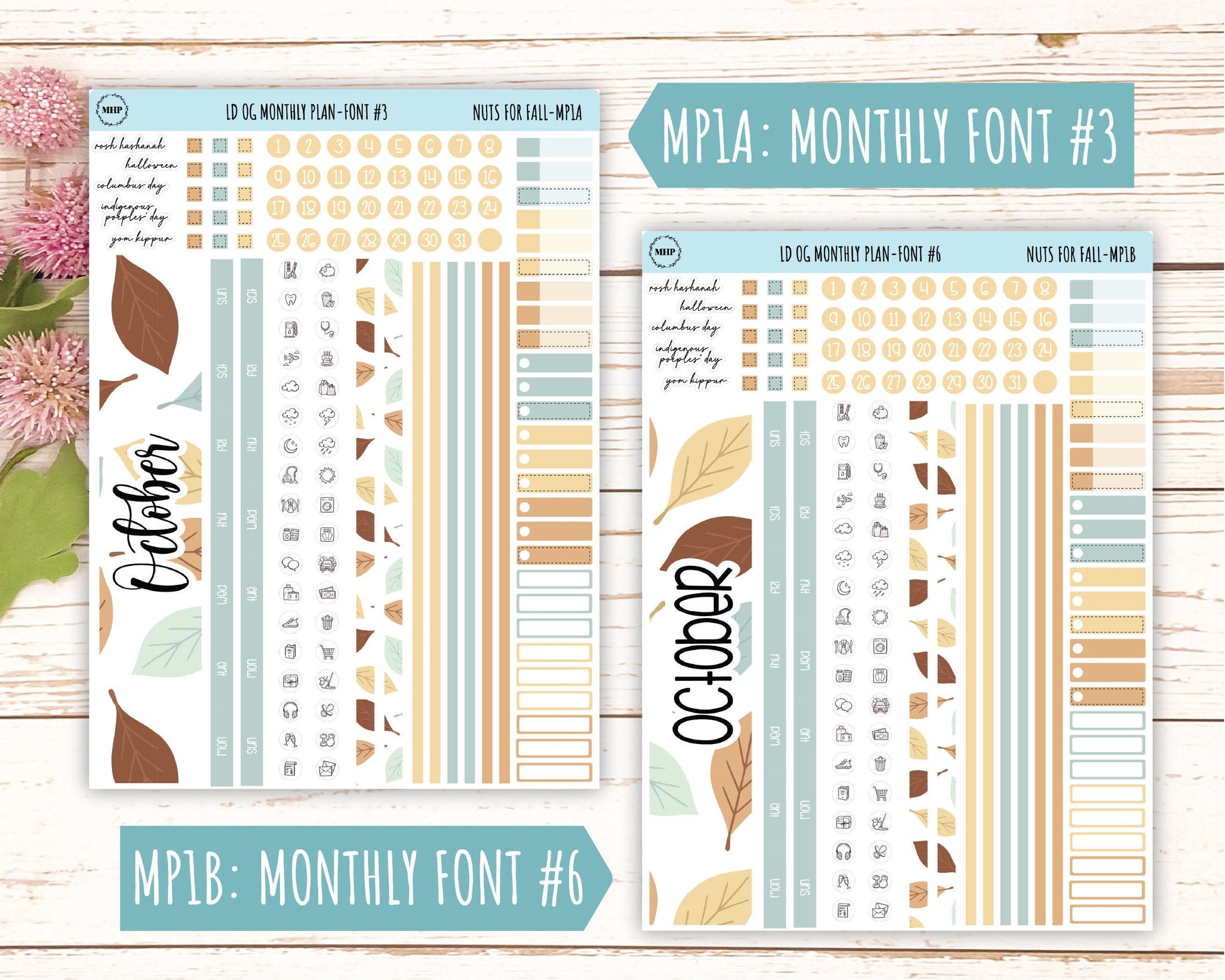 OCTOBER Stickers for Large size Horizontal & Vertical Laurel Denise Planner. (Formerly Original or Standar Size) "Nuts for Fall" || OGNF