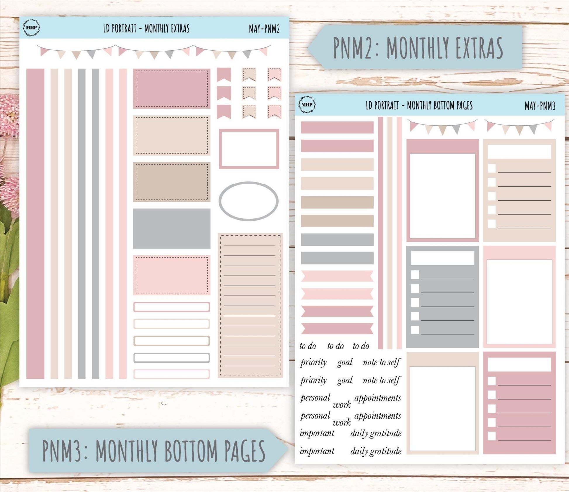 MAY Stickers for The Scout Laurel Denise Planner (formerly Portrait Planner). Neutral Color || PN