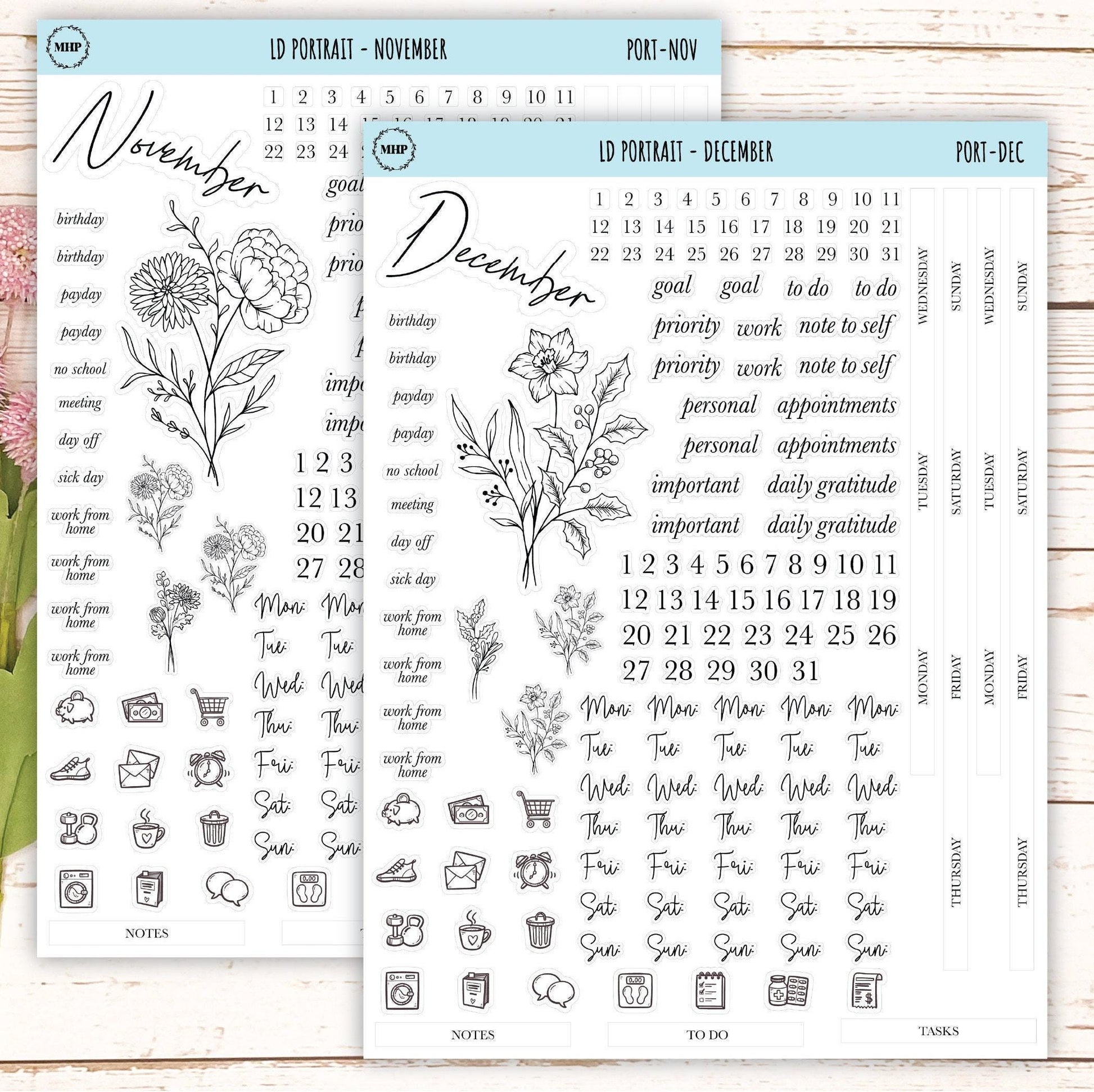 Minimalist Stickers for the Laurel Denise Scout Planner(formerly Portrait Planner). || LD-P