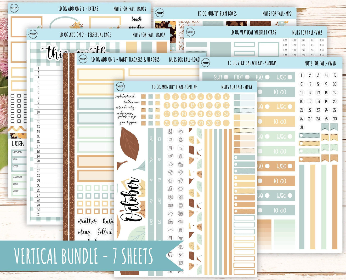 OCTOBER Stickers for Large size Horizontal & Vertical Laurel Denise Planner. (Formerly Original or Standar Size) "Nuts for Fall" || OGNF