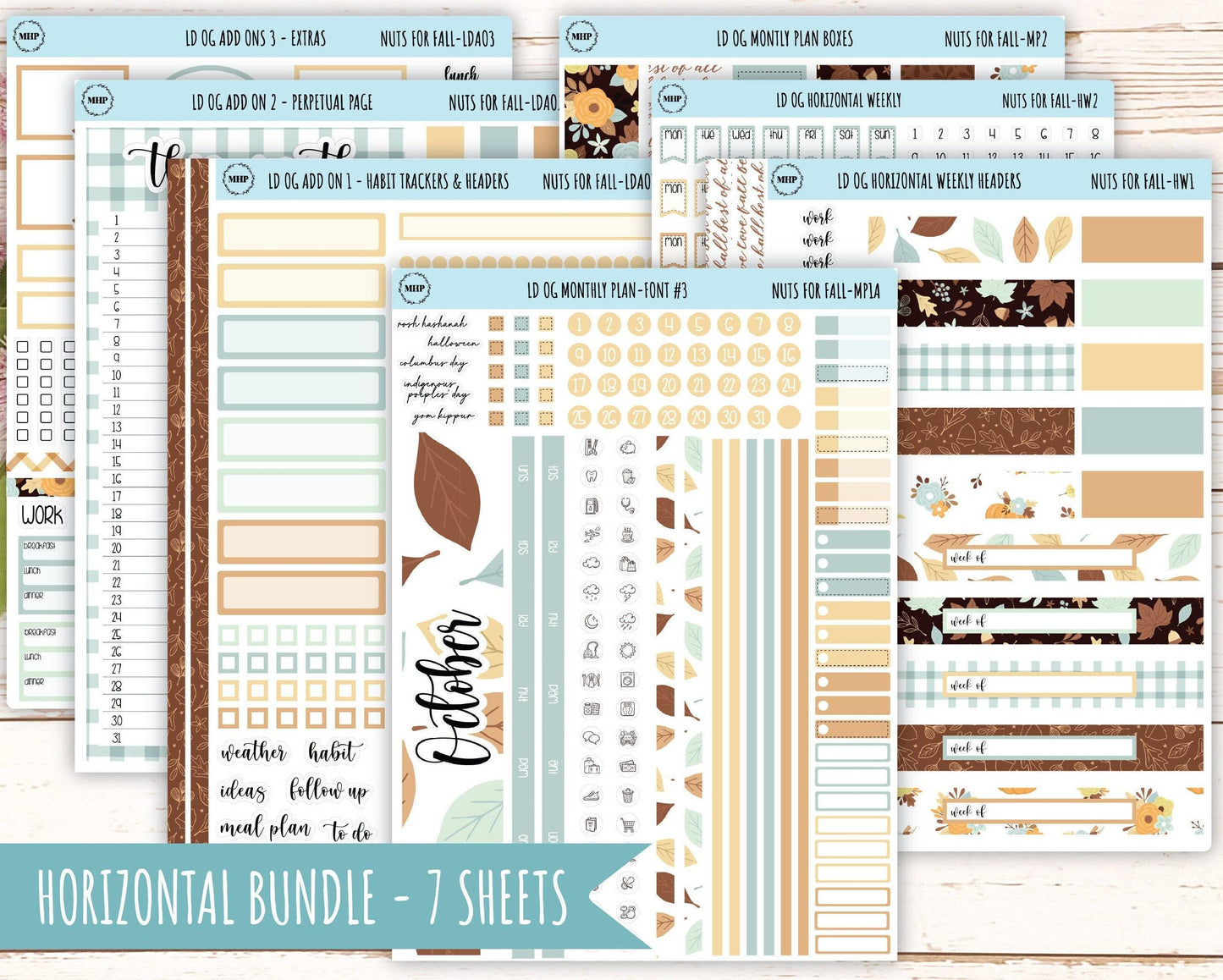 OCTOBER Stickers for Large size Horizontal & Vertical Laurel Denise Planner. (Formerly Original or Standar Size) "Nuts for Fall" || OGNF