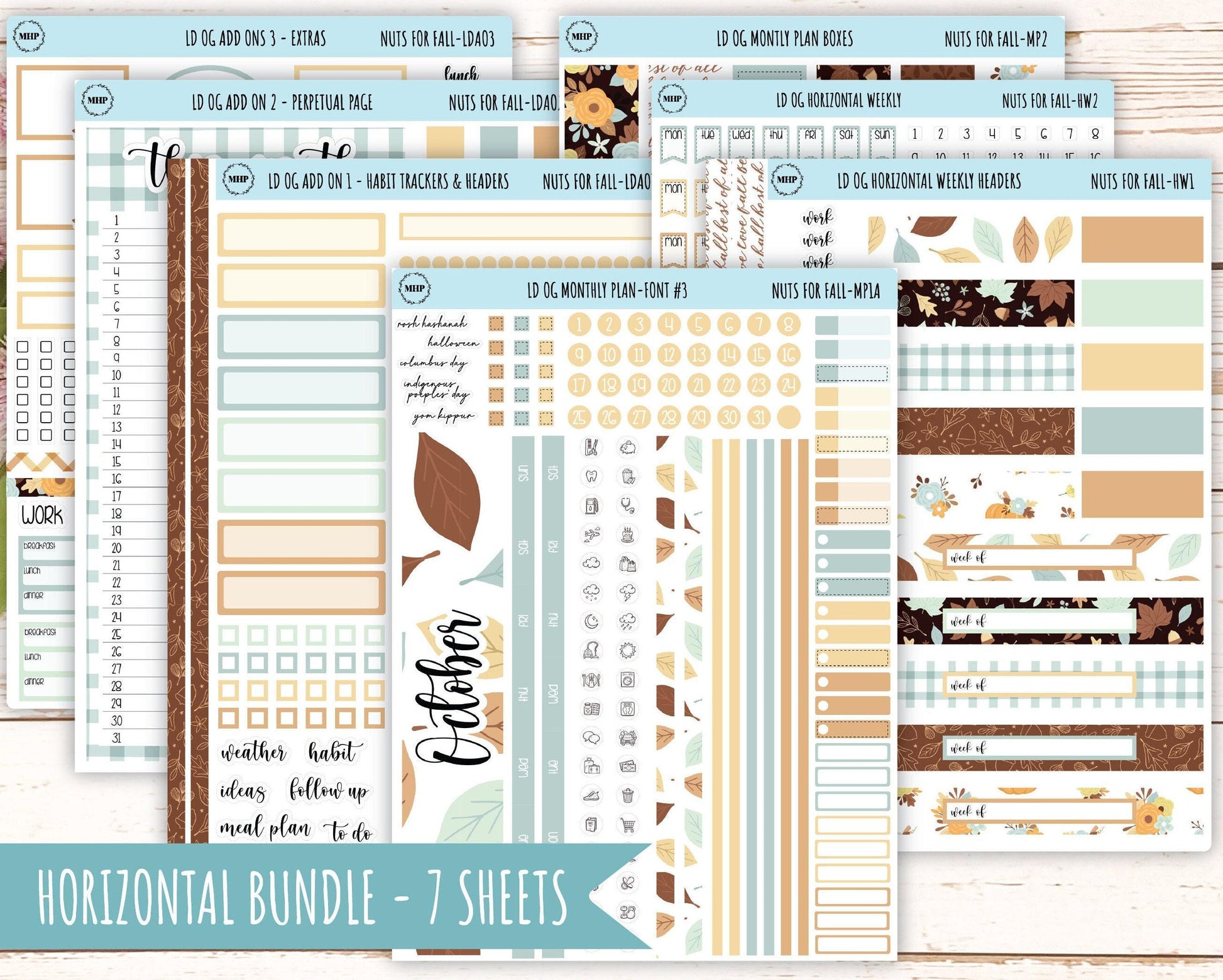 OCTOBER Stickers for Large size Horizontal & Vertical Laurel Denise Planner. (Formerly Original or Standar Size) "Nuts for Fall" || OGNF