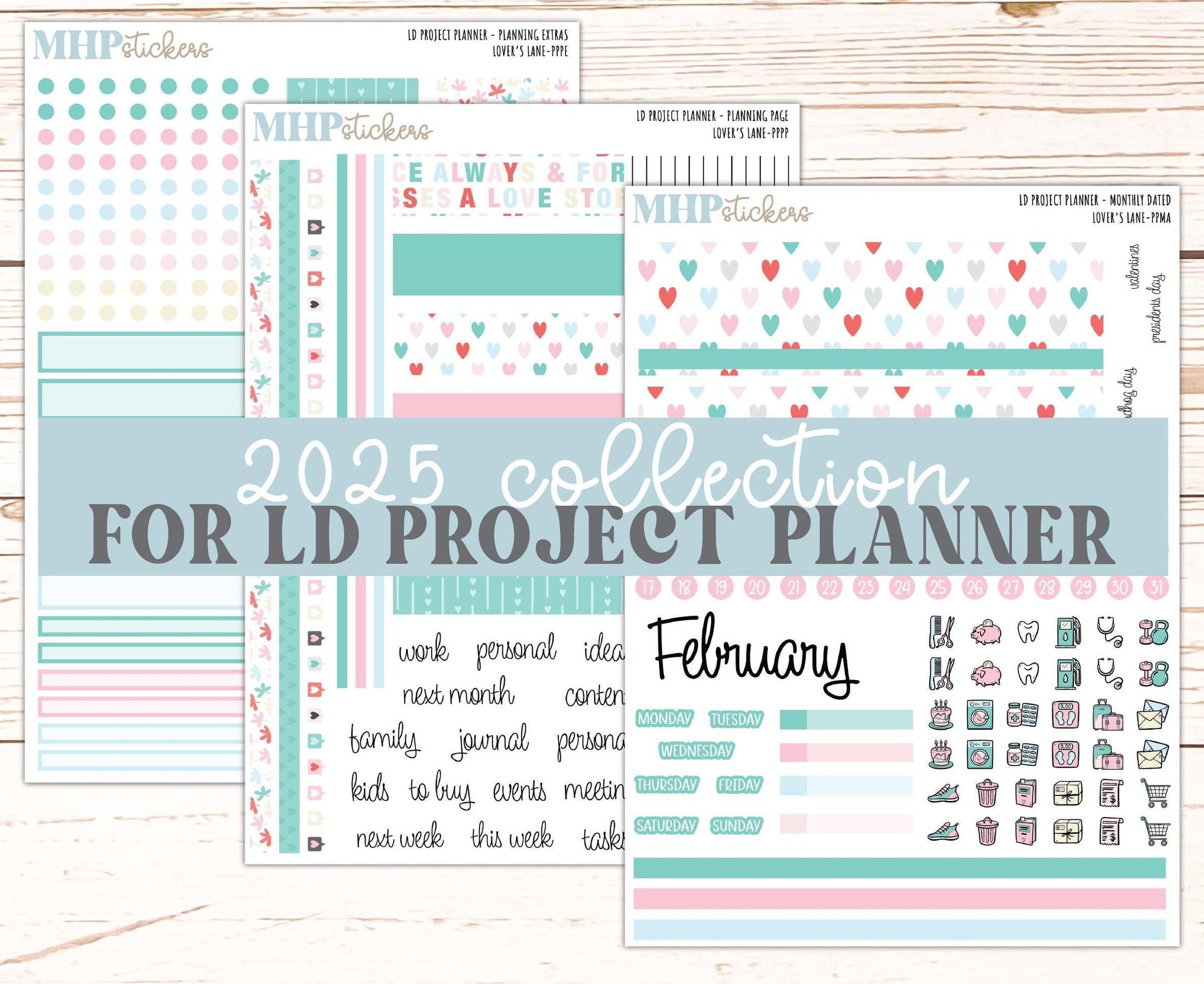 FEBRUARY Stickers for The Rose Large Laurel Denise Planner (Formerly Project Planner) "Lover's Lane" || PPLL